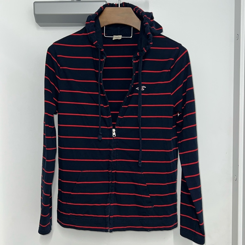 Hollister Men's Small Black/Red Full-Zip Hoodie